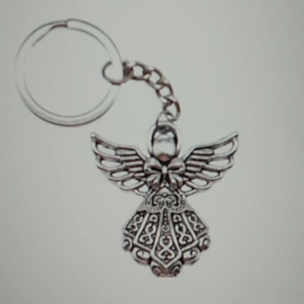 Phaeton Silver Tone Guardian Angel Charm Keychain 1 x 3 1/4 inch total w keyring